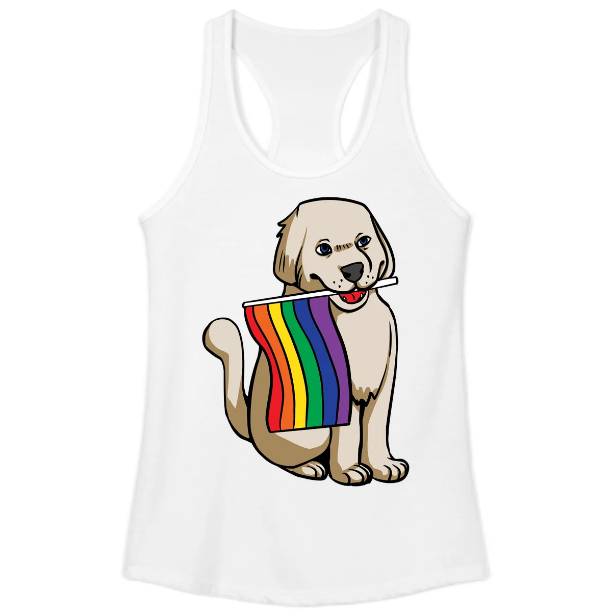 Rainbow Pride Puppy Ladies Tank in White