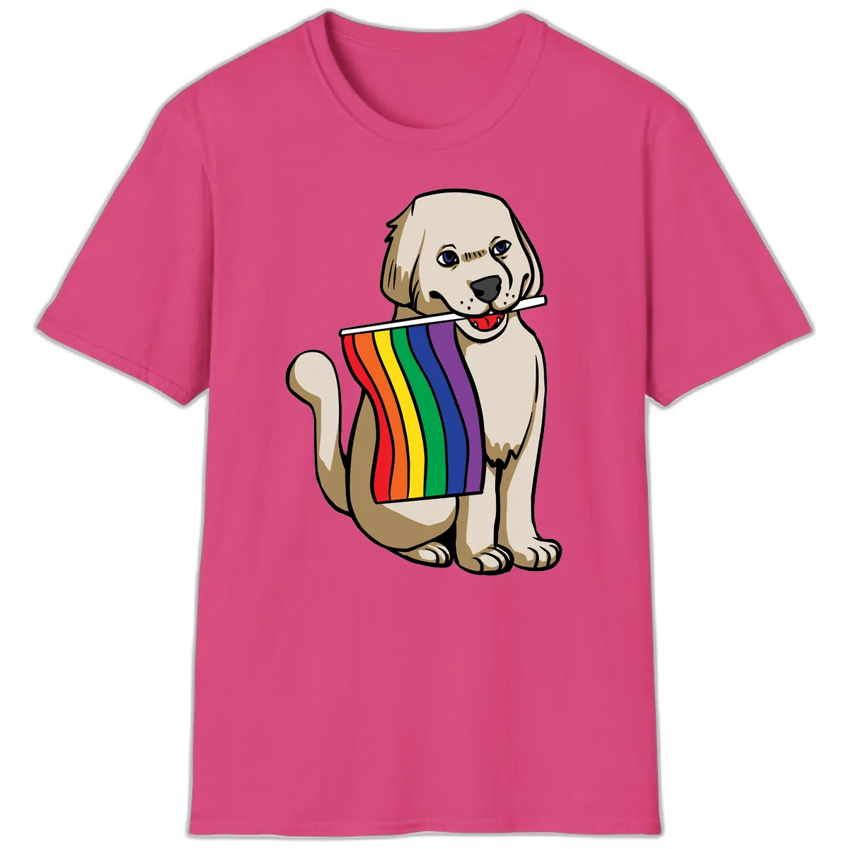Rainbow Pride Puppy T-Shirt in Heliconia
