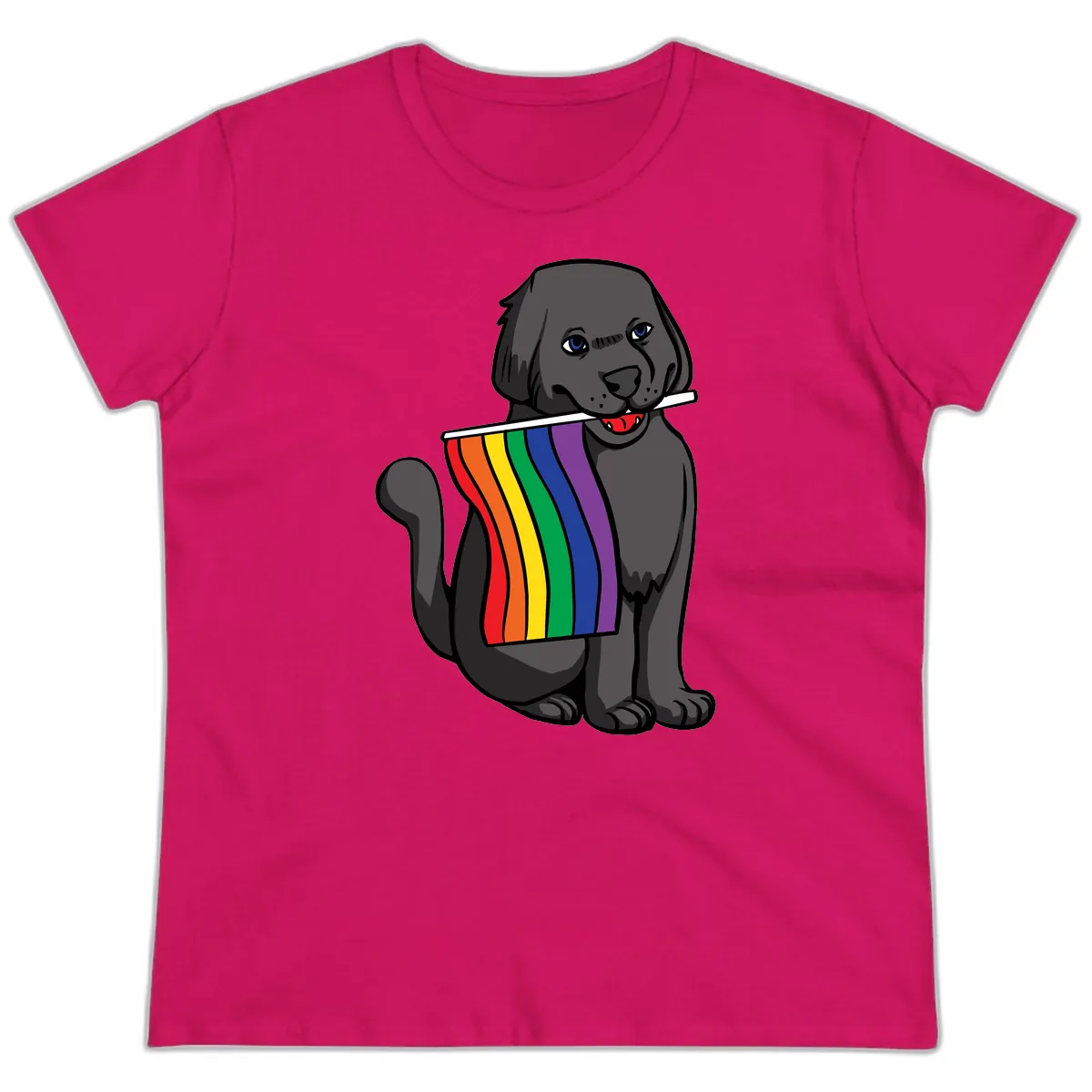 Rainbow Pride Pup Ladies Tee in Heliconia