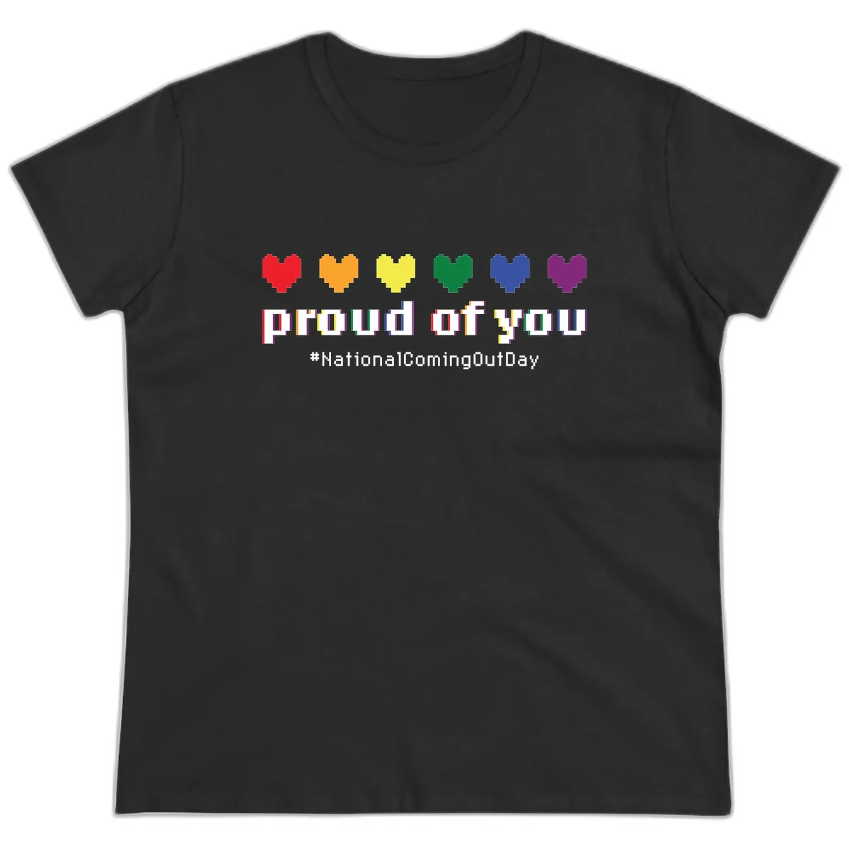 Proud Of You Rainbow Hearts Ladies Tee in Black