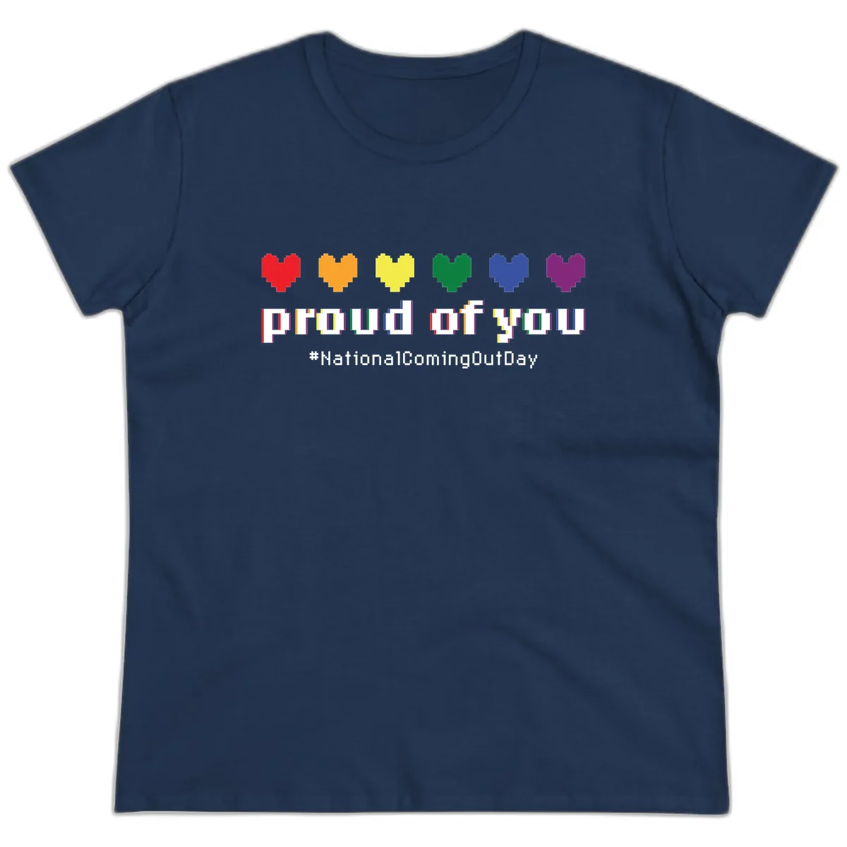 Proud Of You Rainbow Hearts Ladies Tee in Navy