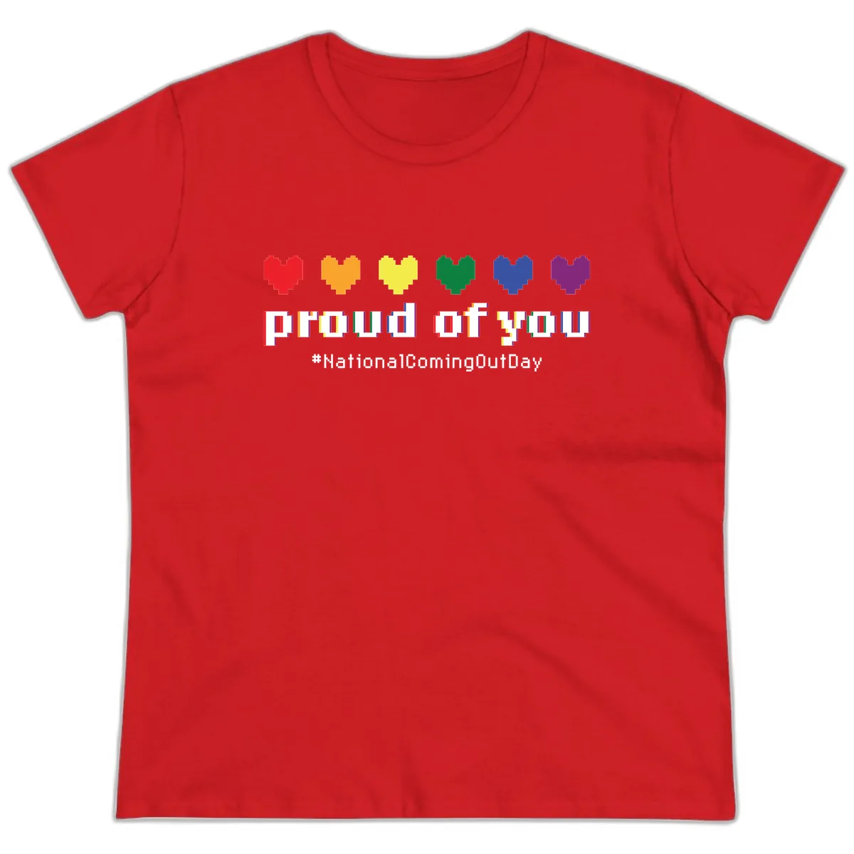 Proud Of You Rainbow Hearts Ladies Tee in Red