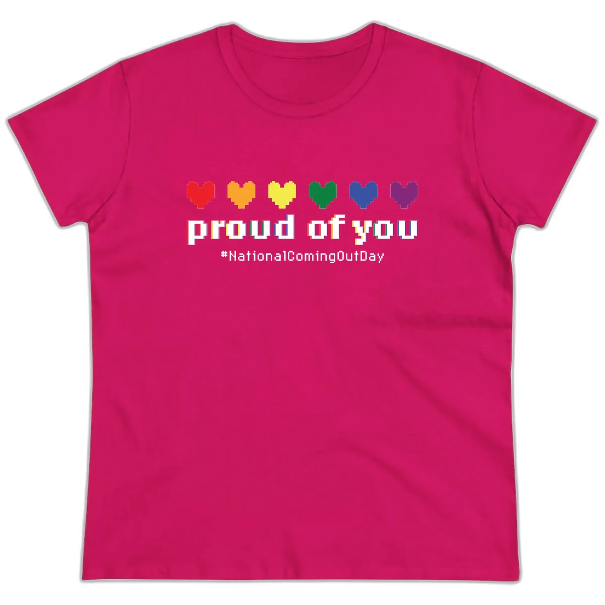 Proud Of You Rainbow Hearts Ladies Tee in Heliconia