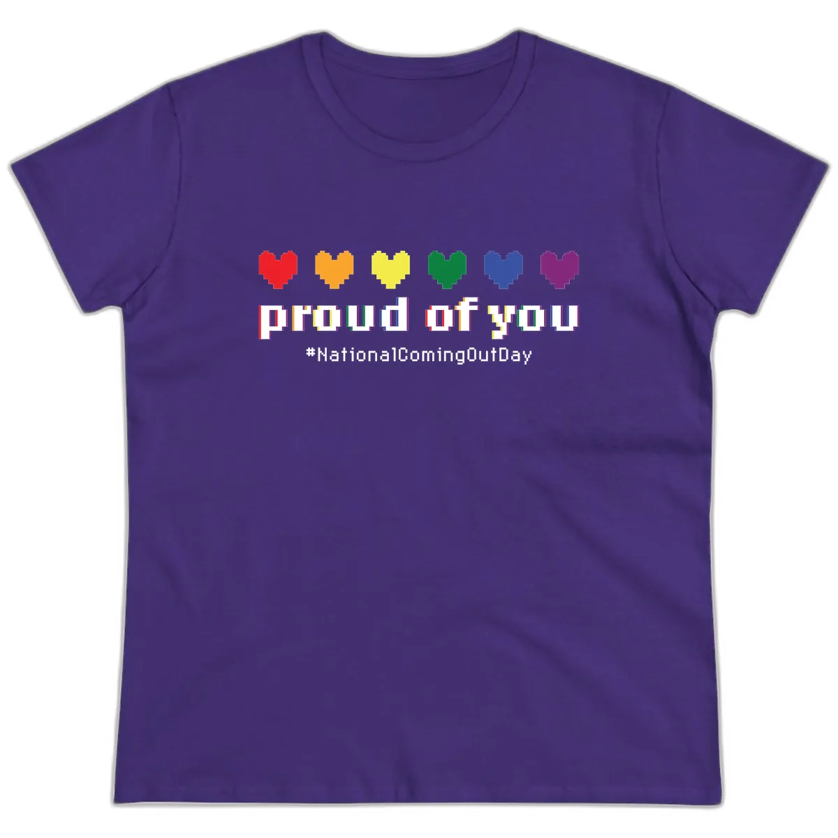 Proud Of You Rainbow Hearts Ladies Tee in Purple