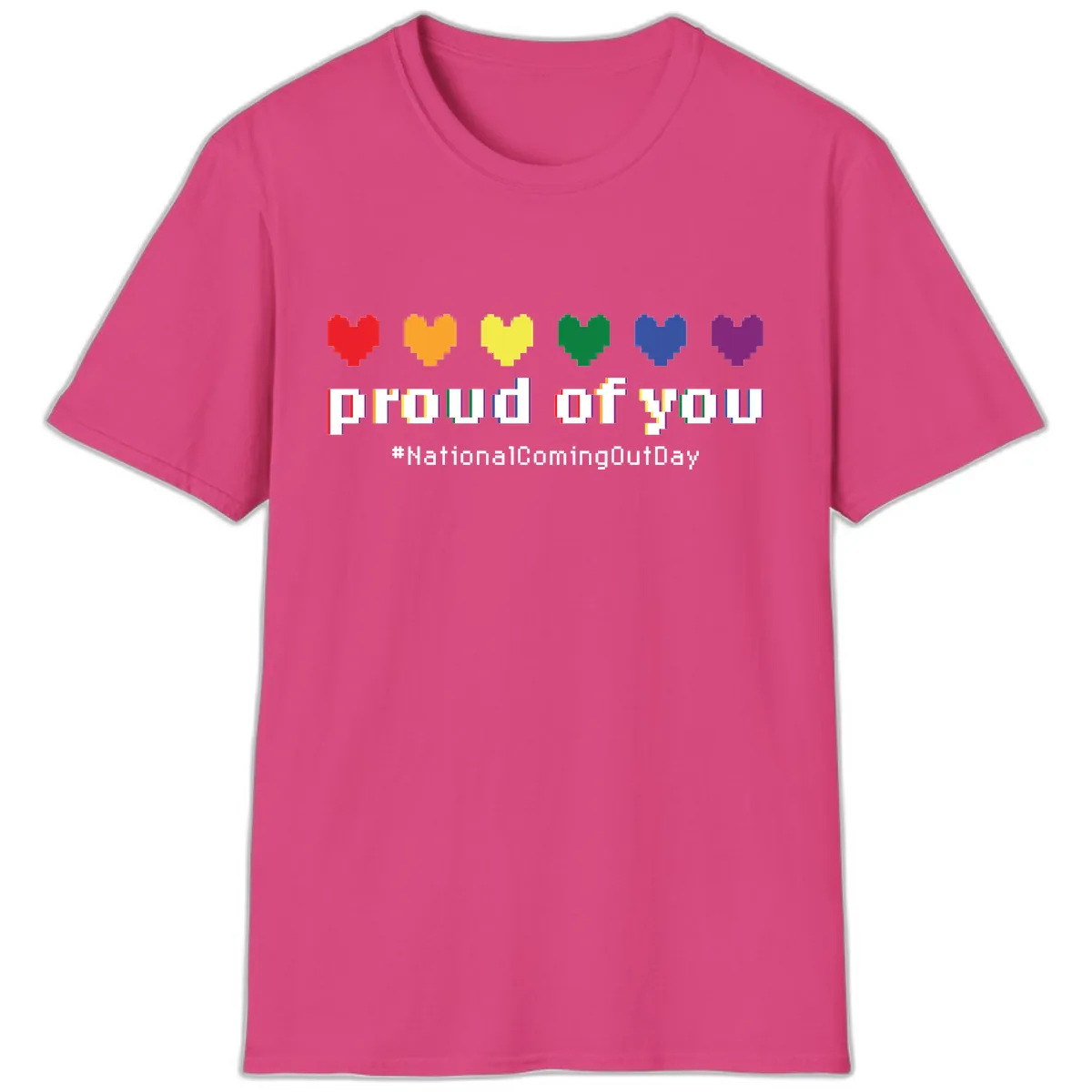 Proud Of You Rainbow Hearts T-Shirt in Heliconia