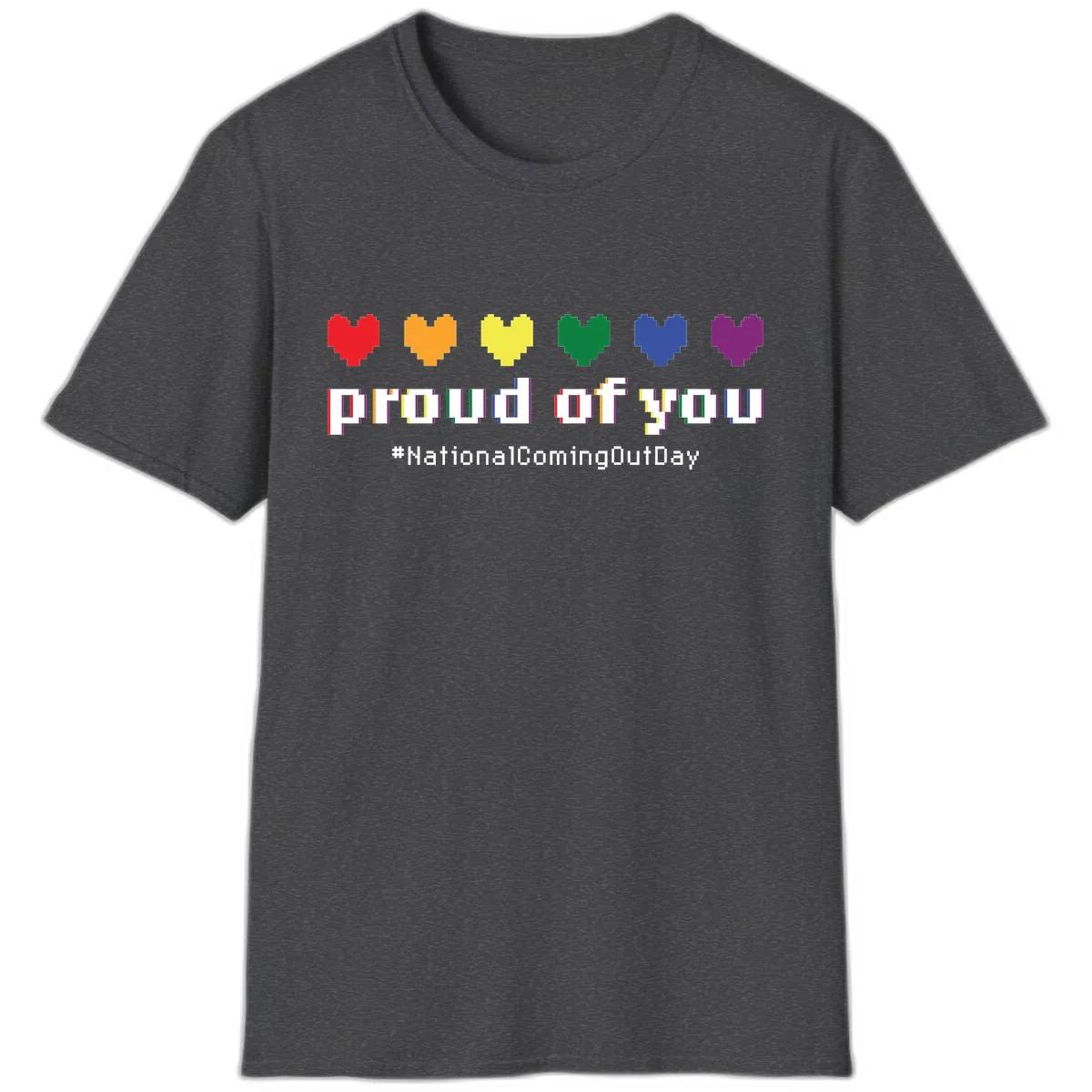 Proud Of You Rainbow Hearts T-Shirt in Dark Heather