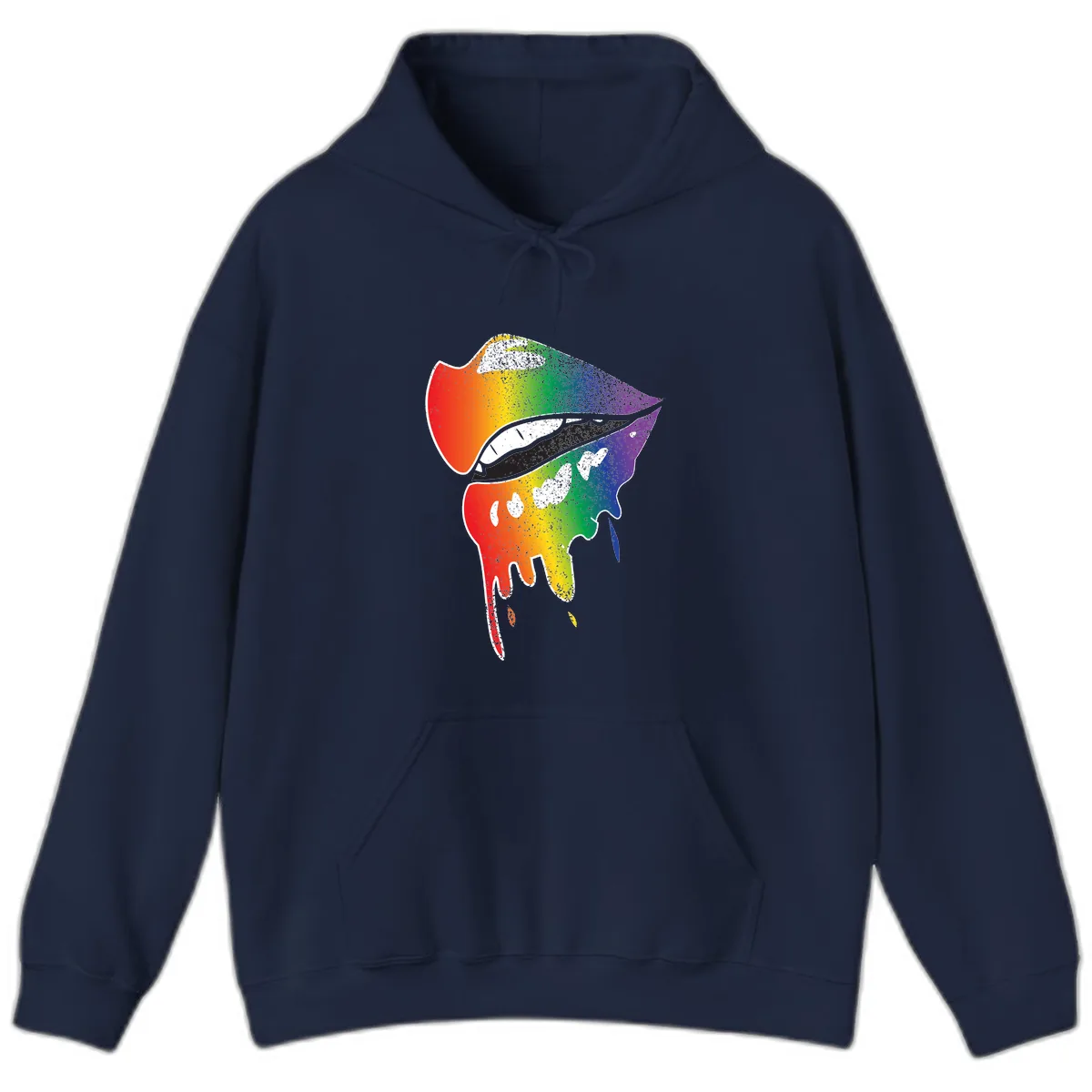 Rainbow Fish Pride Portrait Hoodie in Navy
