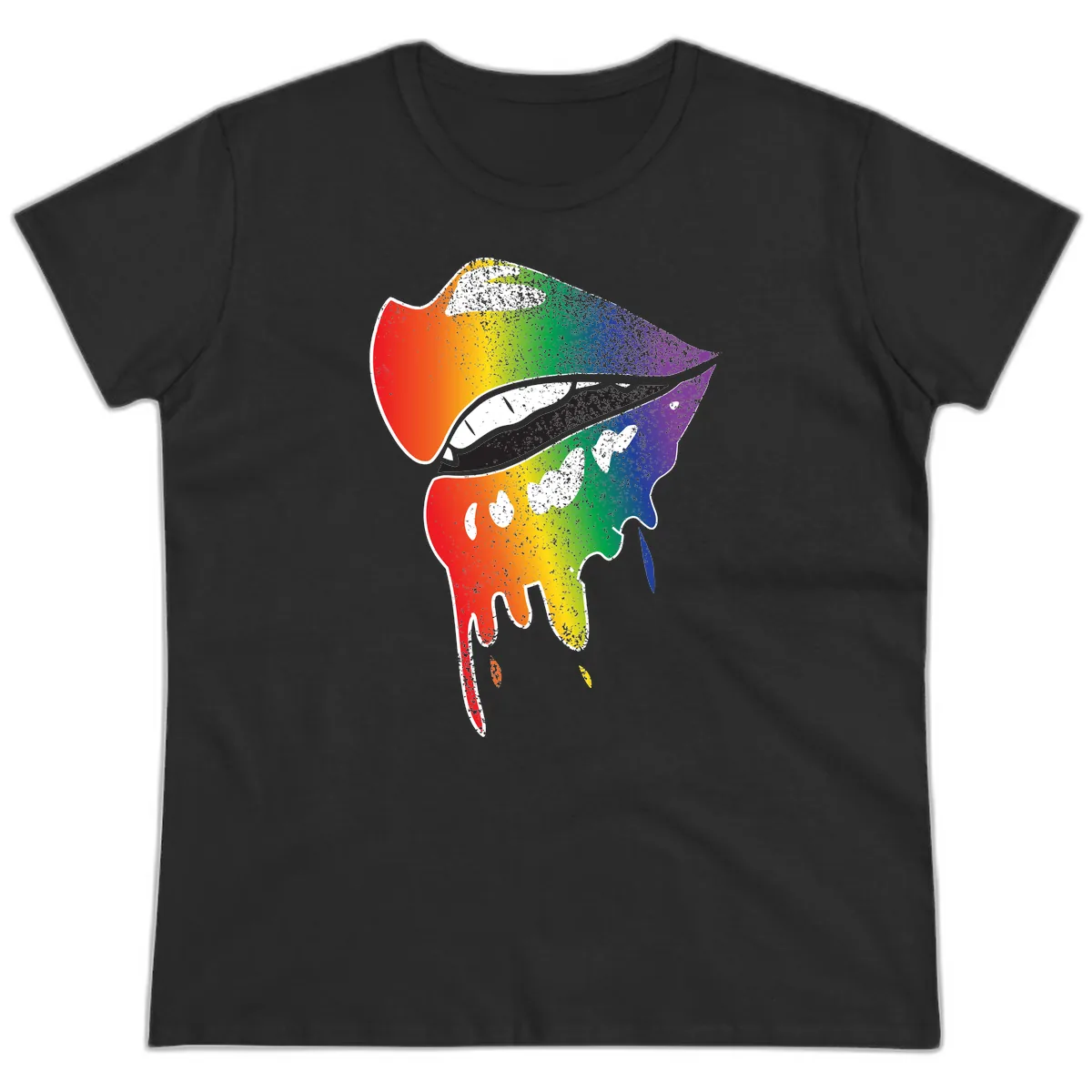 Rainbow Fish Pride Portrait Ladies Tee in Black