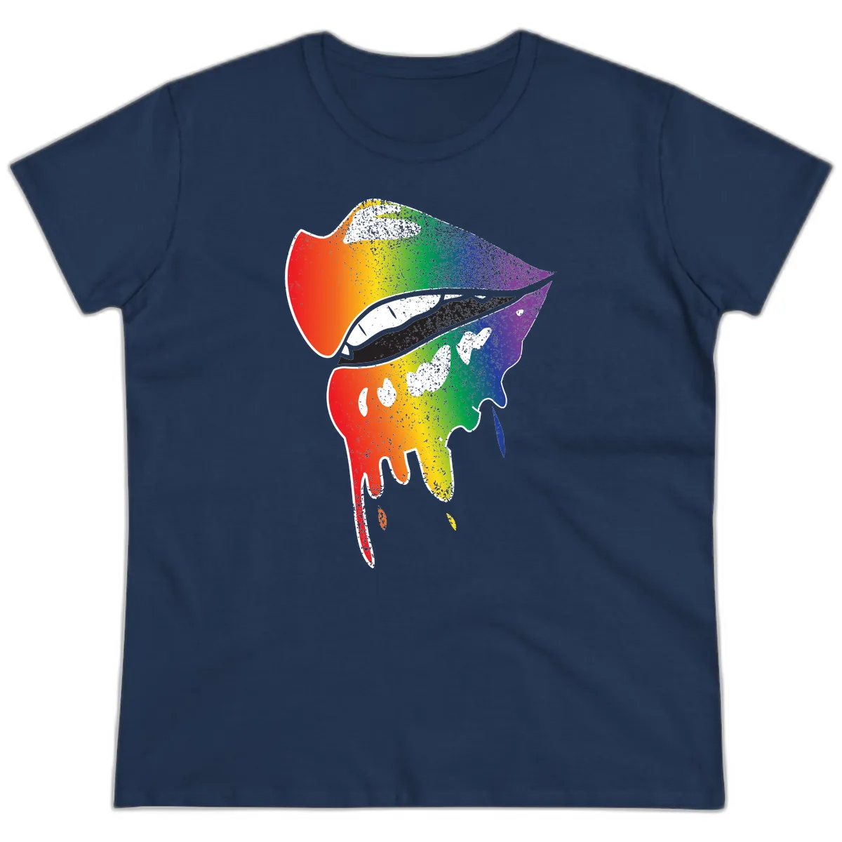 Rainbow Fish Pride Portrait Ladies Tee in Navy