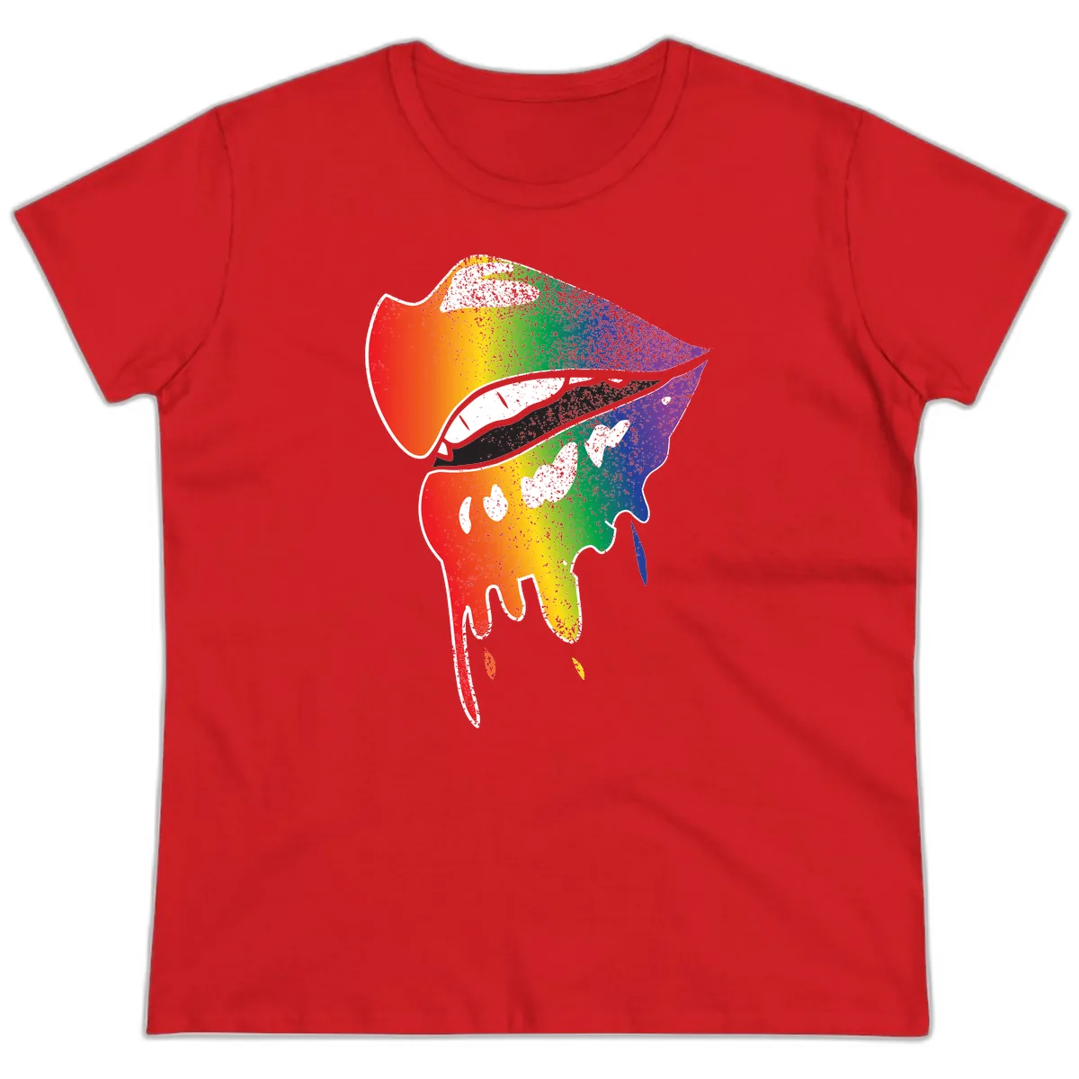 Rainbow Fish Pride Portrait Ladies Tee in Red