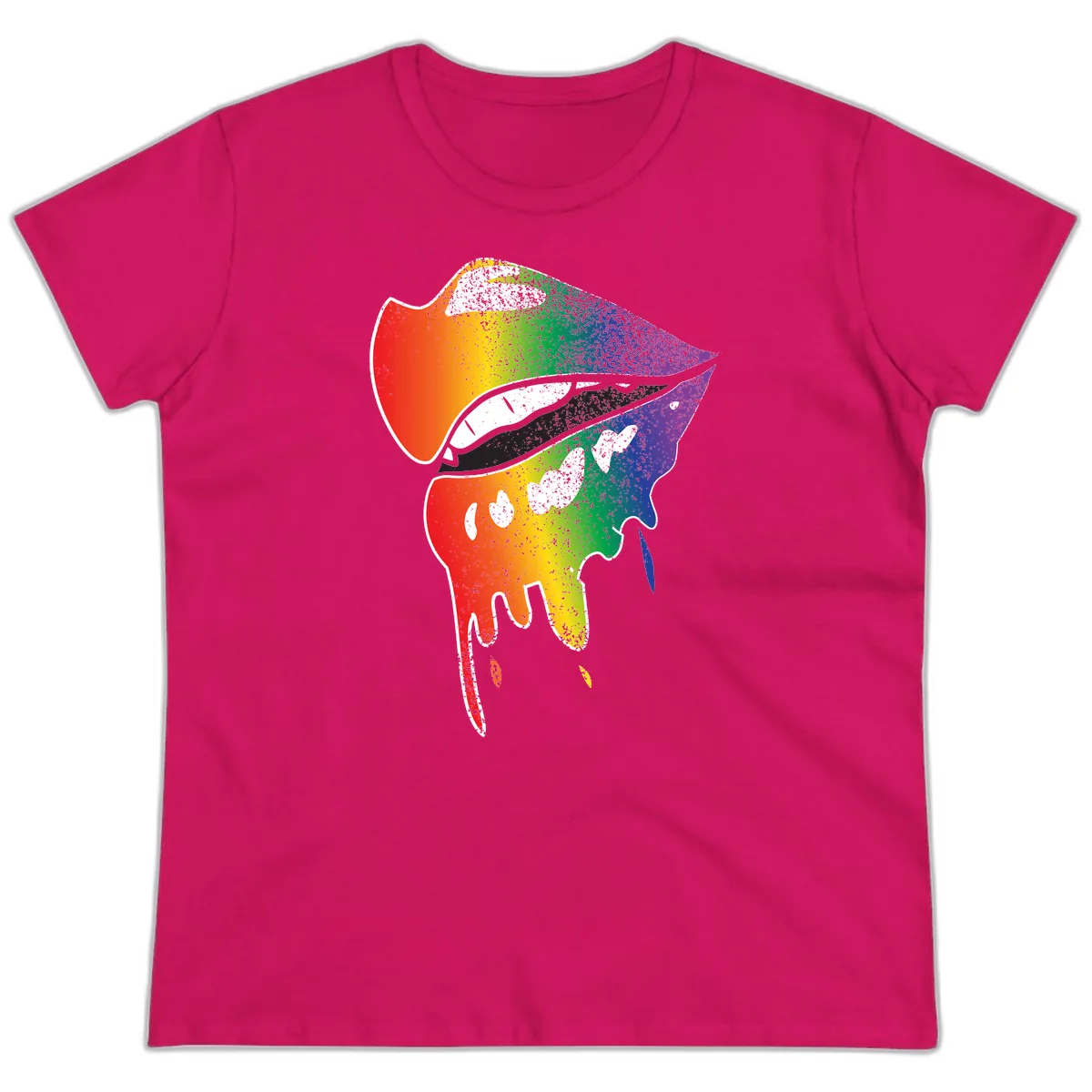 Rainbow Fish Pride Portrait Ladies Tee in Heliconia