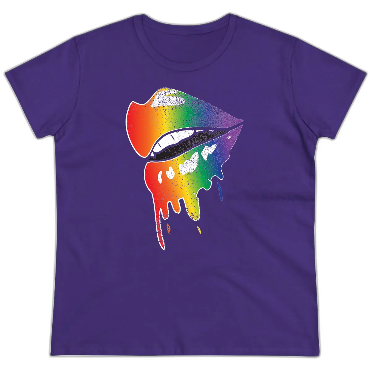 Rainbow Fish Pride Portrait Ladies Tee in Purple