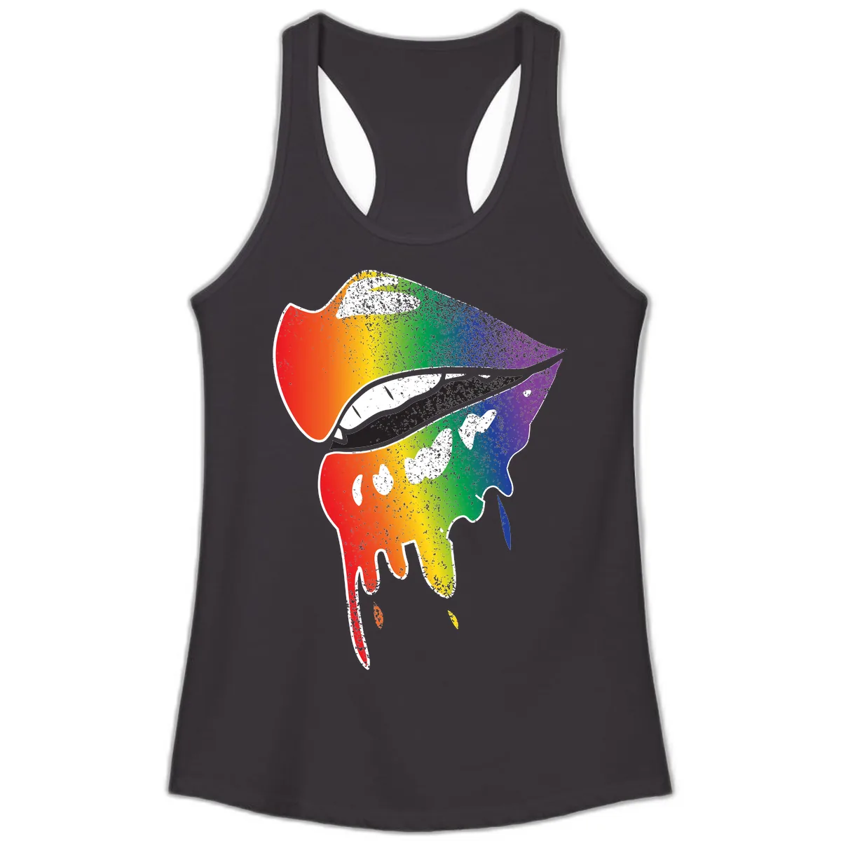 Rainbow Fish Pride Portrait Ladies Tank in Black