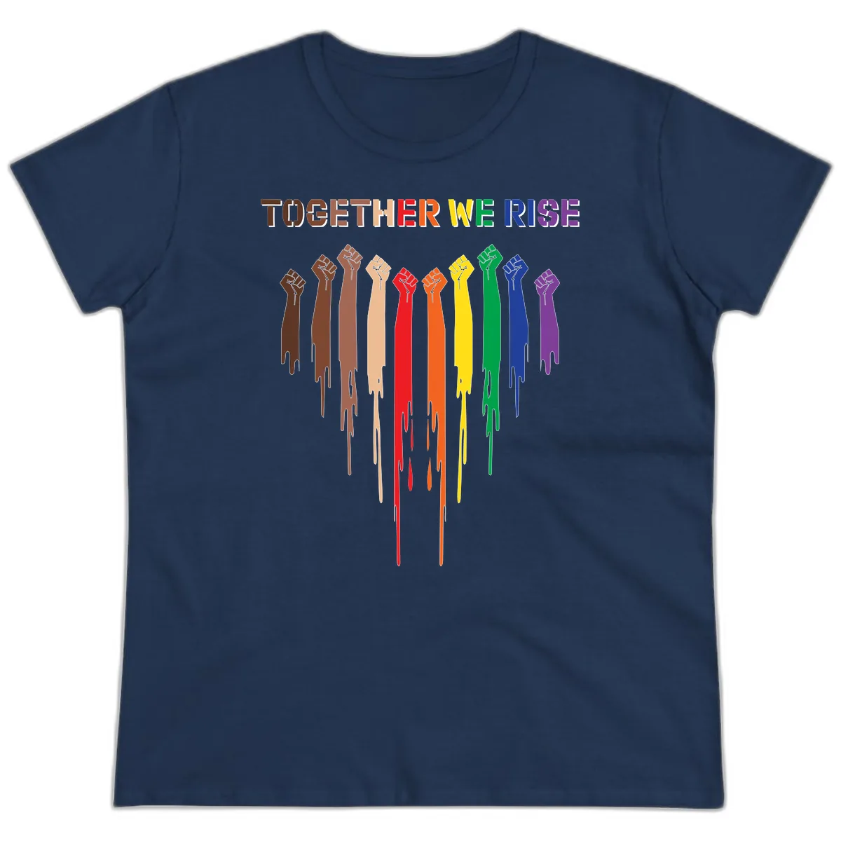 Together We Rise Unity Fists Ladies Tee in Navy