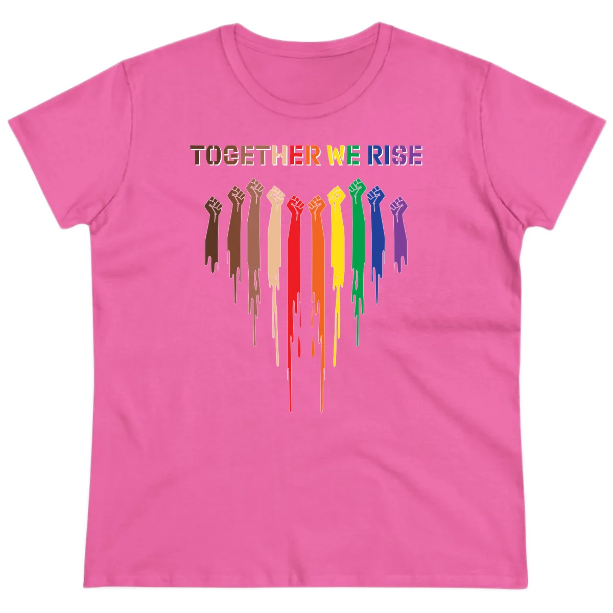Together We Rise Unity Fists Ladies Tee in Azalea