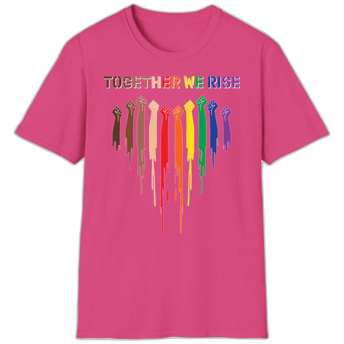Together We Rise Unity Fists T-Shirt in Heliconia