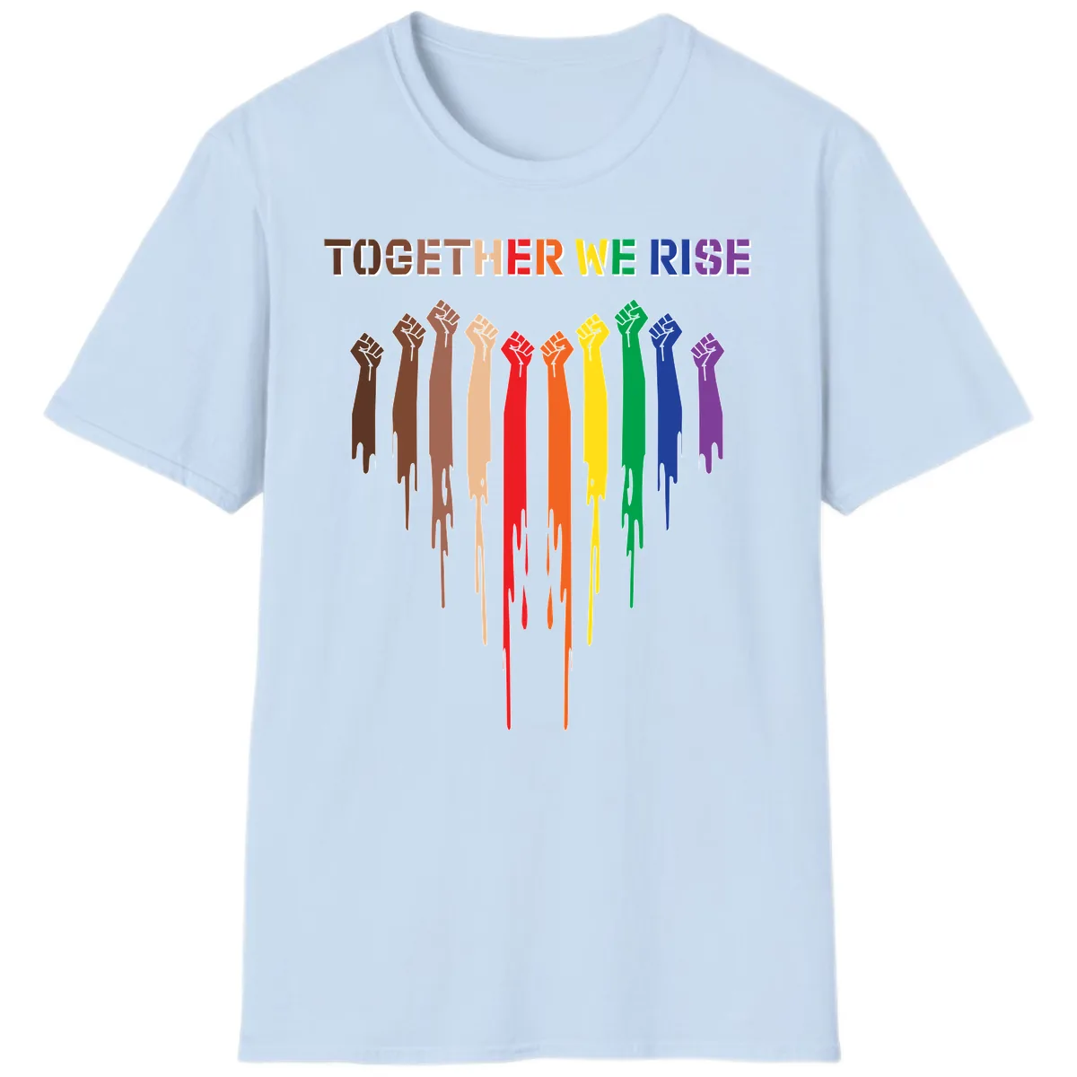 Together We Rise Unity Fists T-Shirt in Light Blue