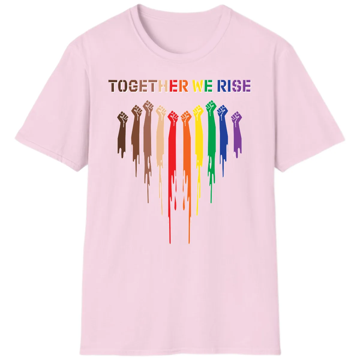 Together We Rise Unity Fists T-Shirt in Light Pink