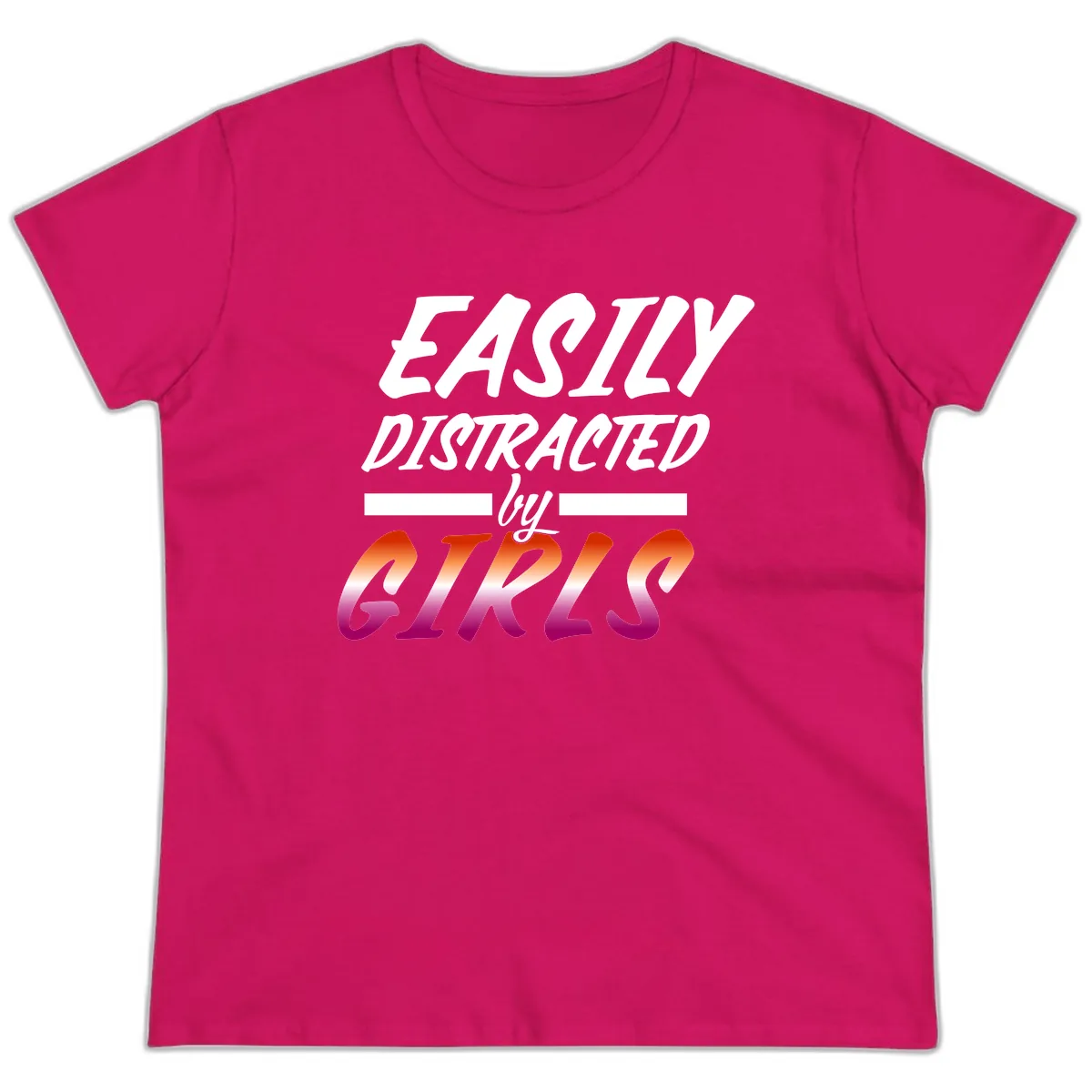 Easily Distracted by Giks Ladies Tee in Heliconia
