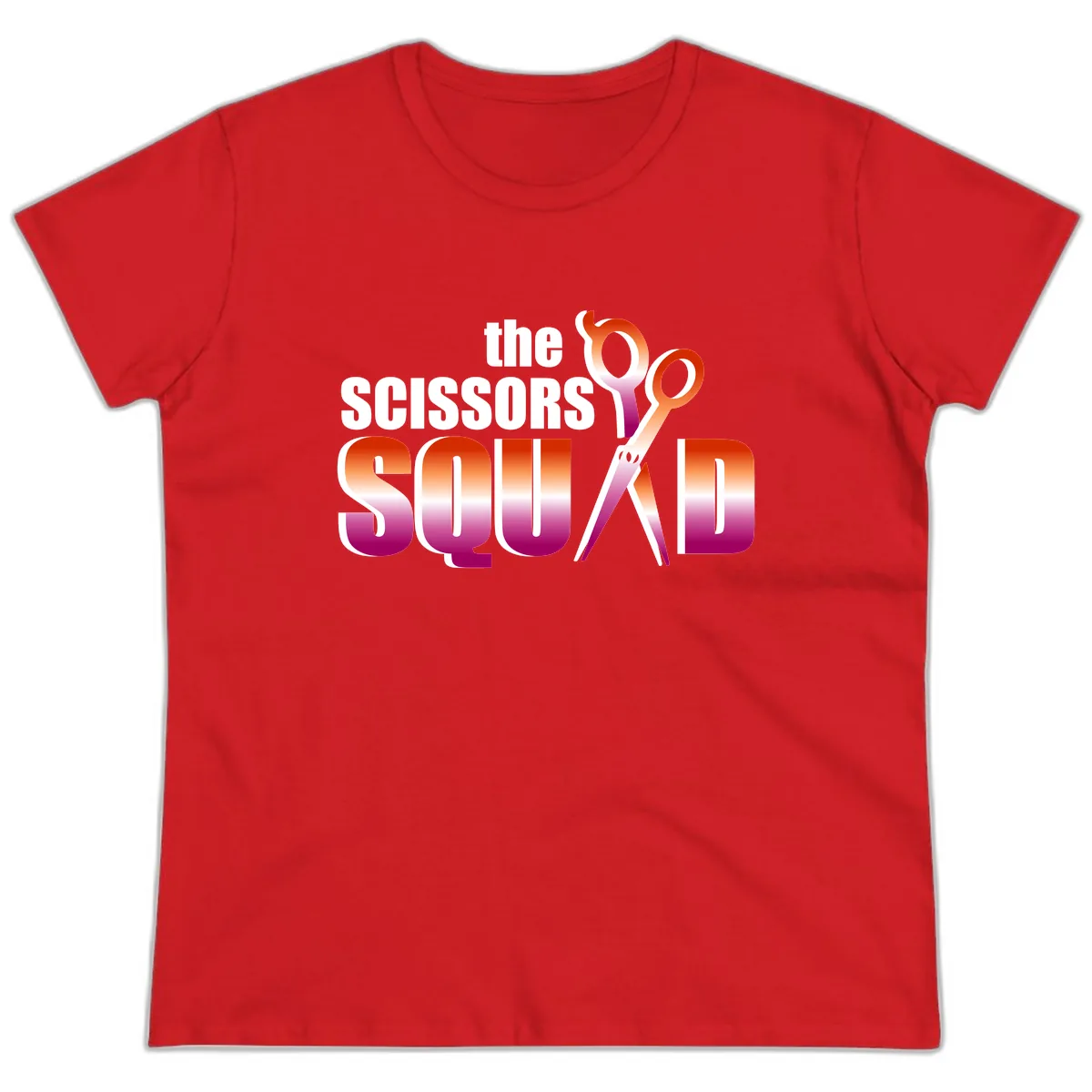 The Scissors Squad Ladies Tee in Red
