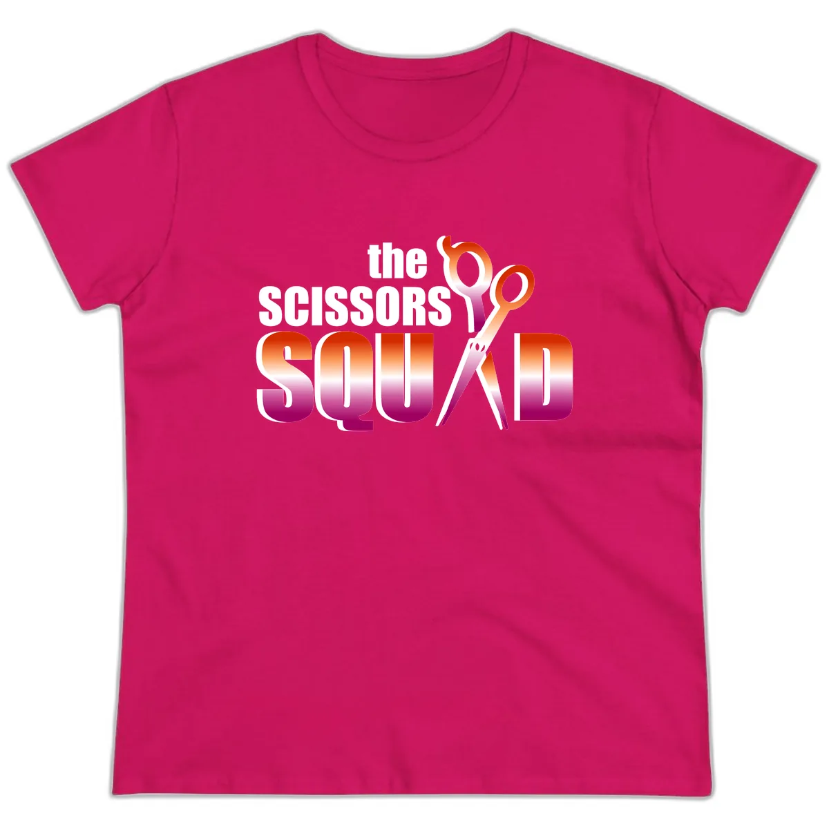 The Scissors Squad Ladies Tee in Heliconia