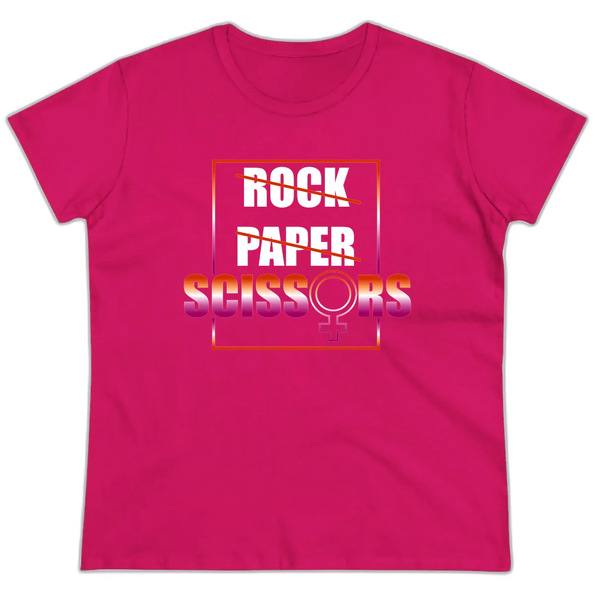 Rock Paper Scissors Pride Ladies Tee in Heliconia