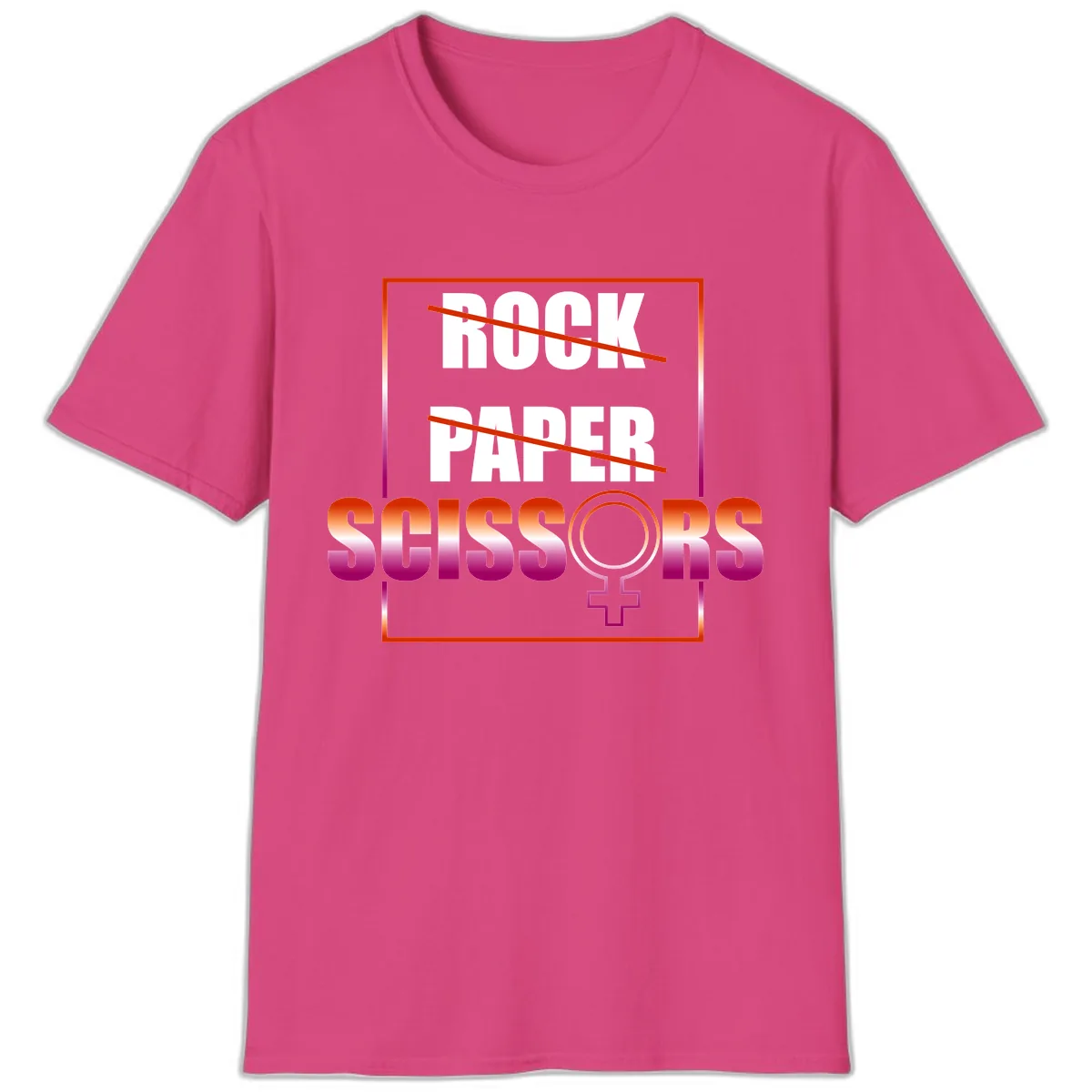 Rock Paper Scissors Pride T-Shirt in Heliconia