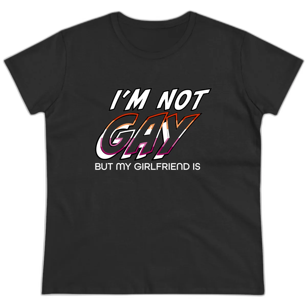I'm Not Gay But My Girlfriend Is Ladies Tee in Black