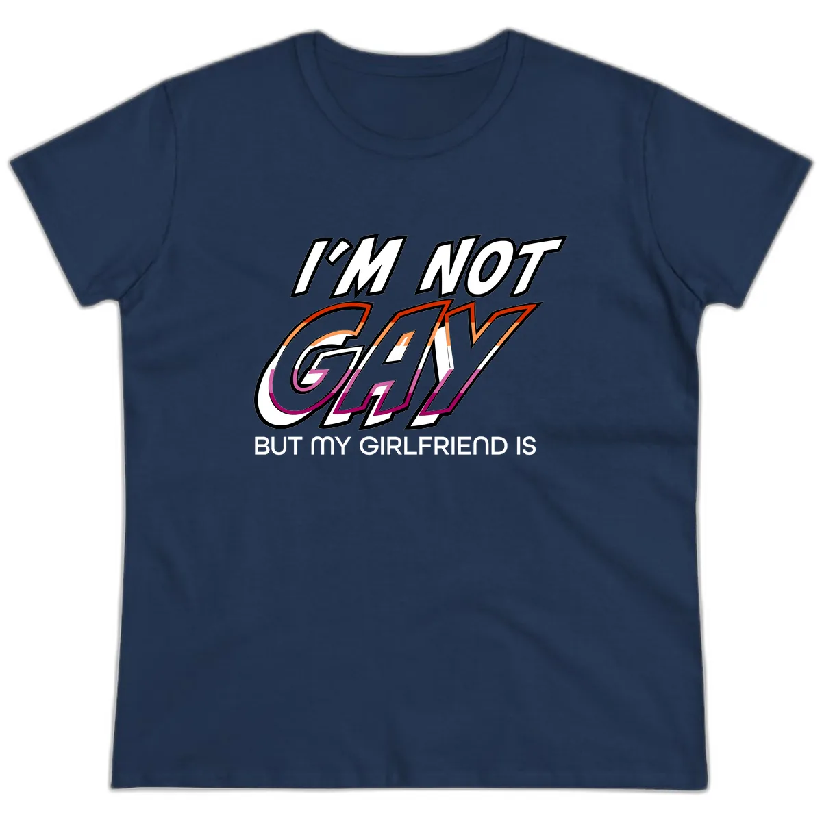 I'm Not Gay But My Girlfriend Is Ladies Tee in Navy