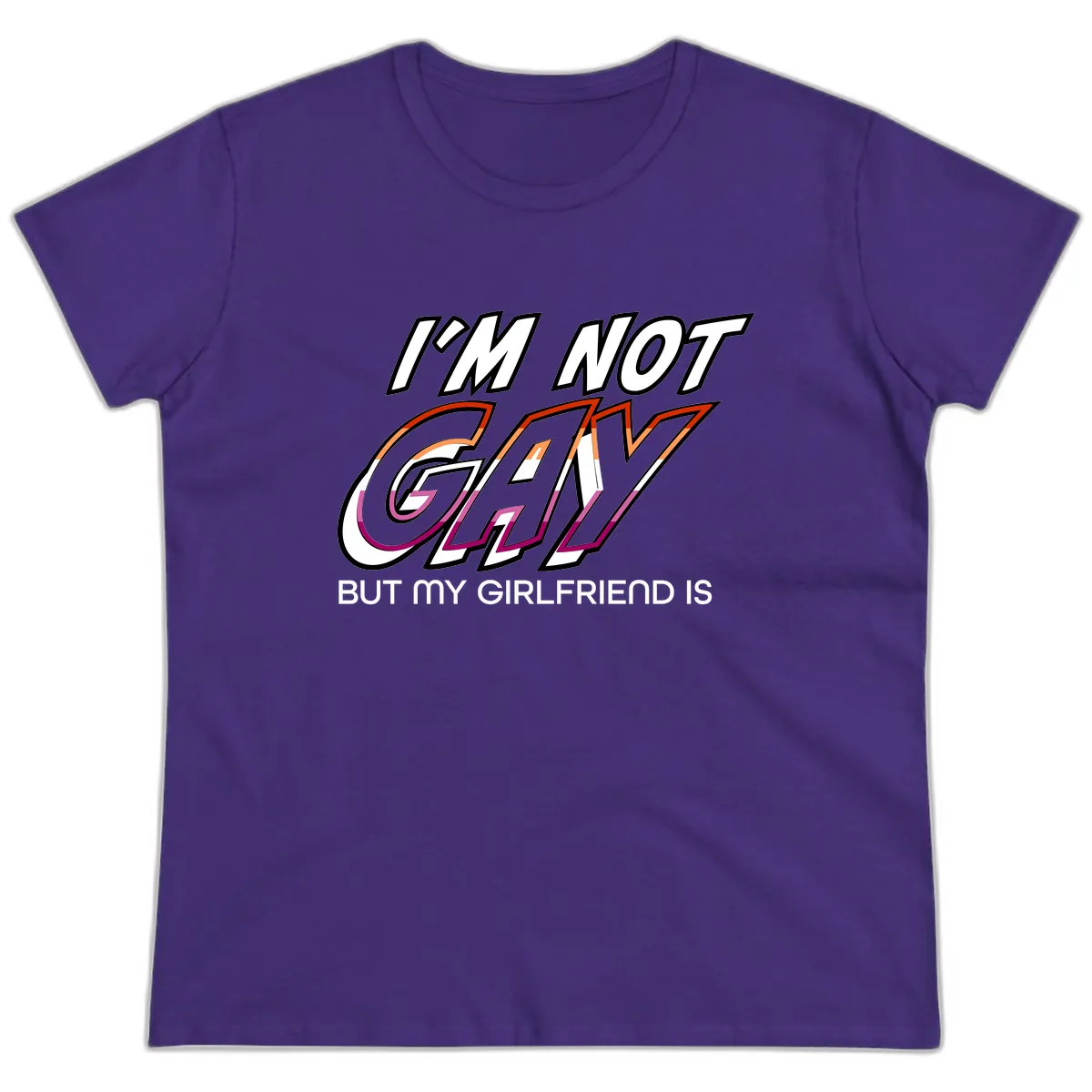 I'm Not Gay But My Girlfriend Is Ladies Tee in Purple