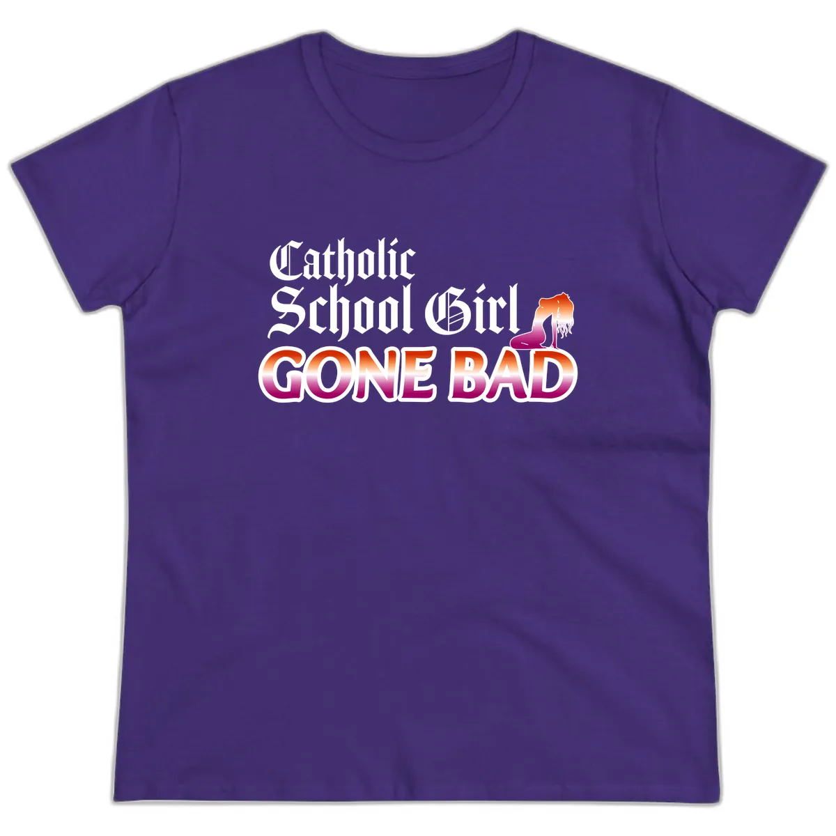 Catholic School Girl Gone Bad Ladies Tee in Purple