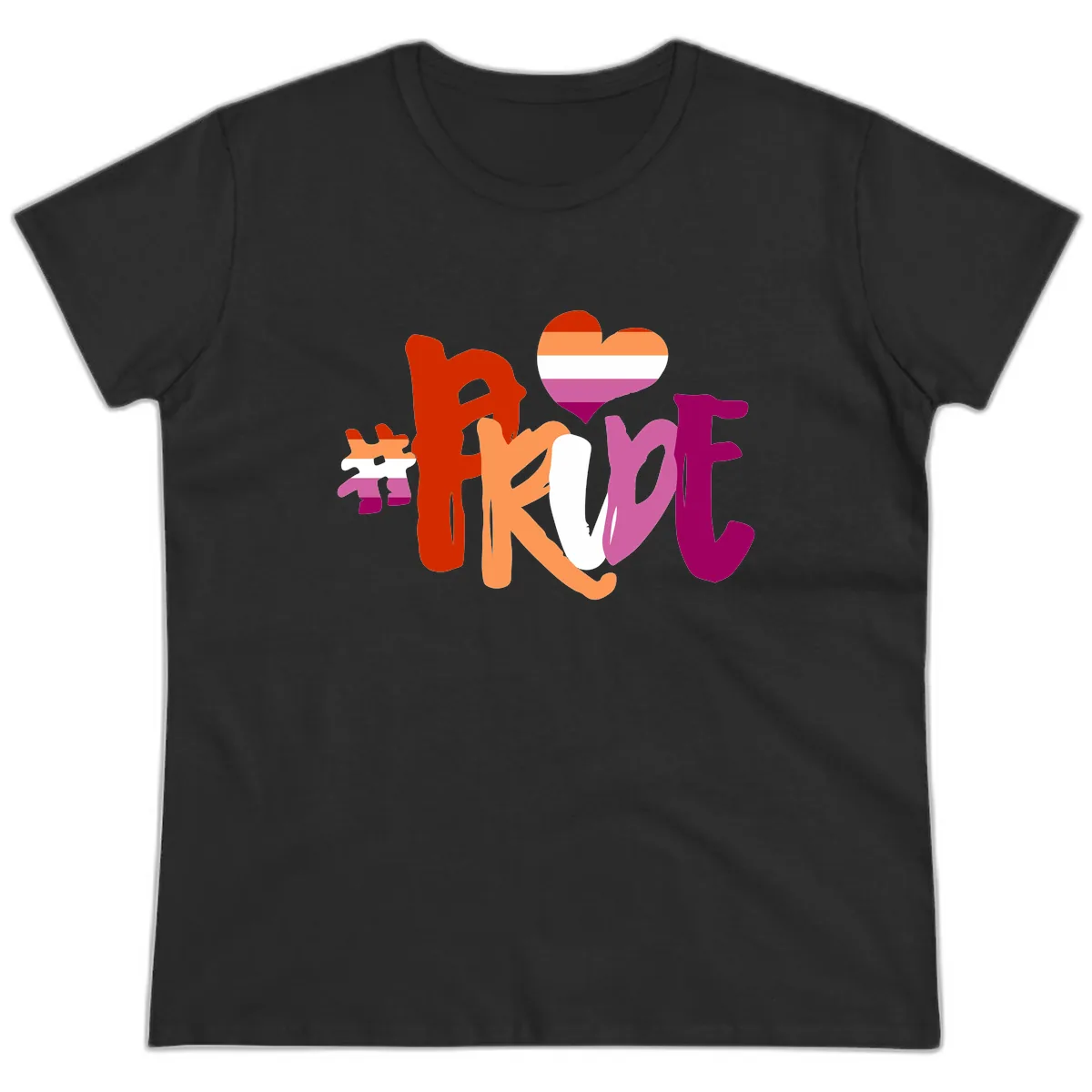 Love Pride Heart Flag Design Ladies Tee in Black