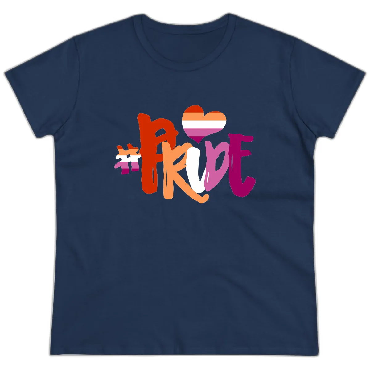 Love Pride Heart Flag Design Ladies Tee in Navy