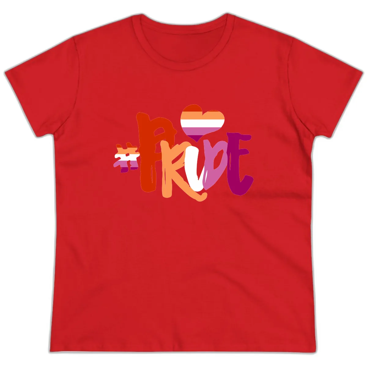 Love Pride Heart Flag Design Ladies Tee in Red