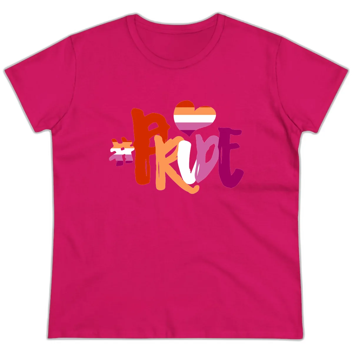 Love Pride Heart Flag Design Ladies Tee in Heliconia
