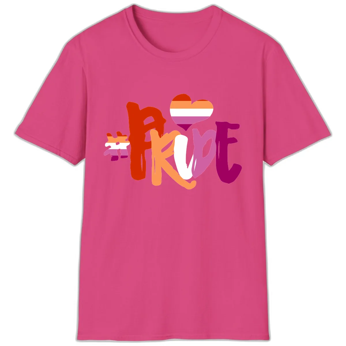 Love Pride Heart Flag Design T-Shirt in Heliconia