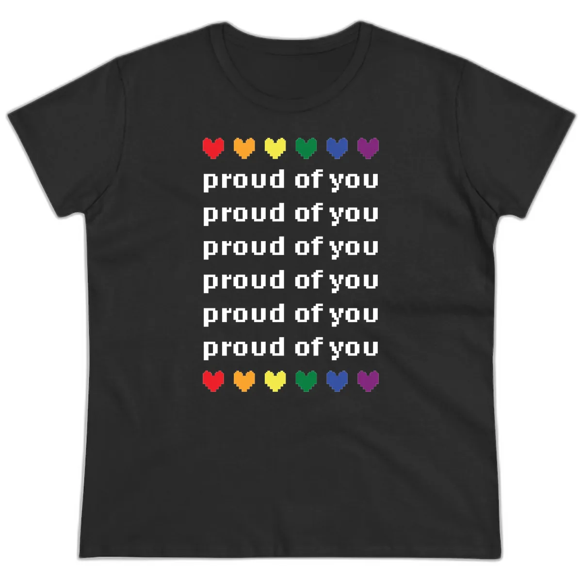 Proud Of You Rainbow Hearts Ladies Tee in Black
