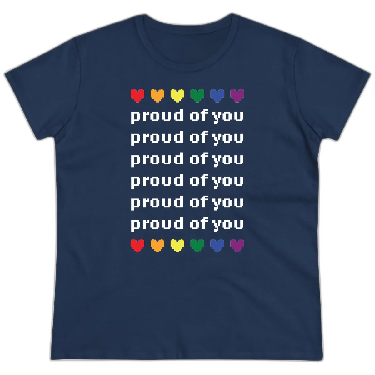 Proud Of You Rainbow Hearts Ladies Tee in Navy