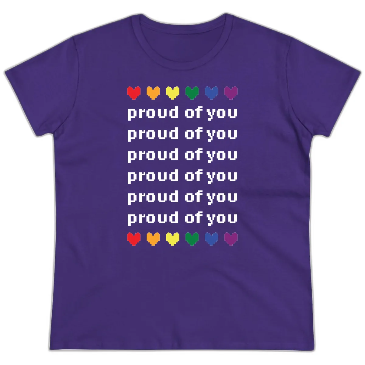 Proud Of You Rainbow Hearts Ladies Tee in Purple