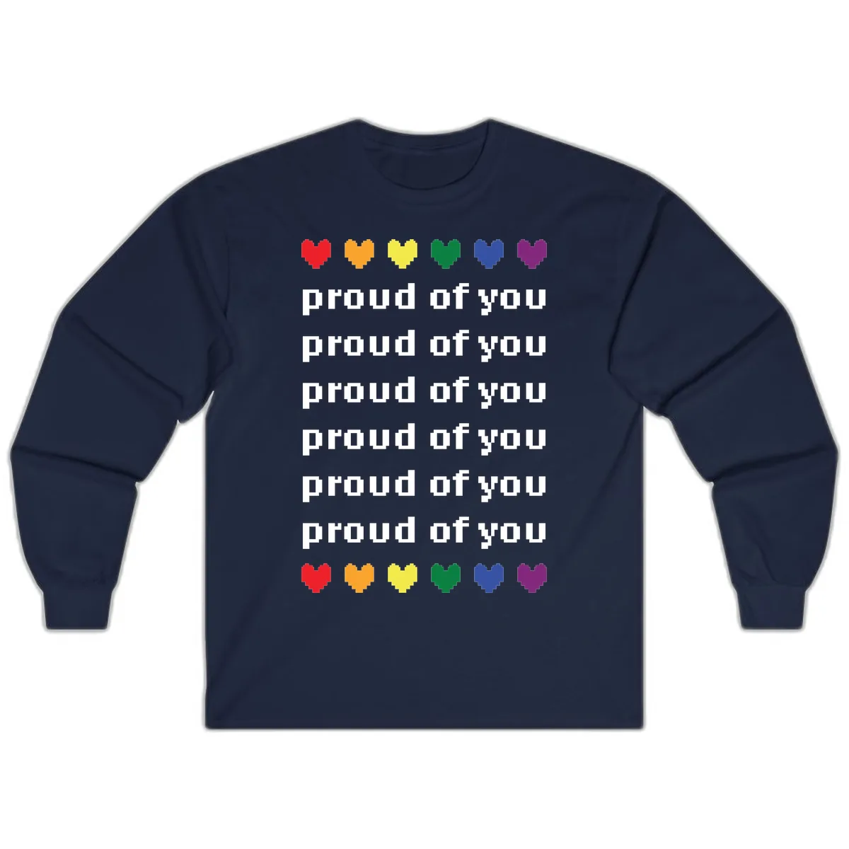 Proud Of You Rainbow Hearts Long Sleeve in Navy
