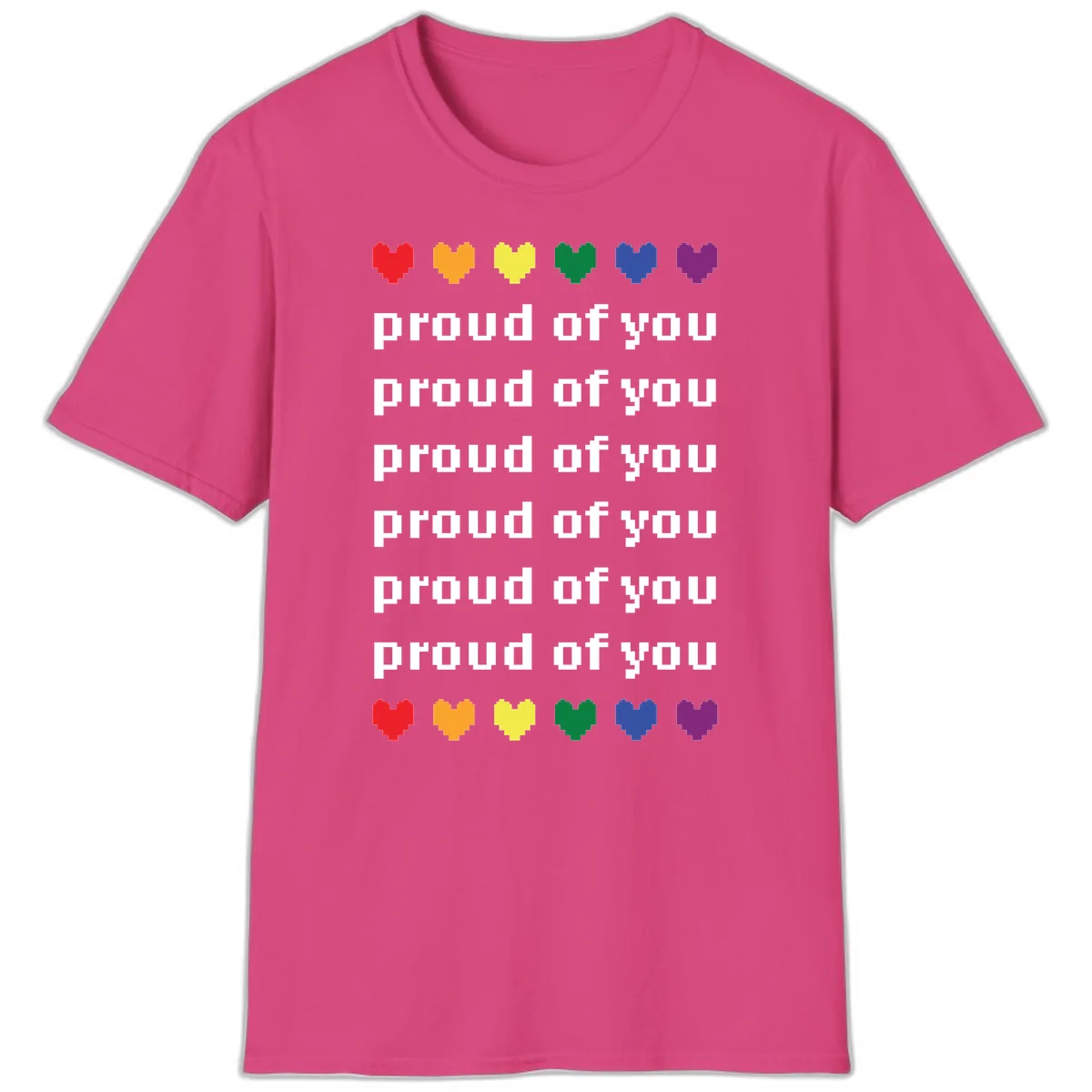 Proud Of You Rainbow Hearts T-Shirt in Heliconia