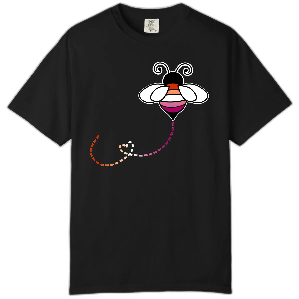 Rainbow Pride Bee With Flight Path Comfort Color in Black