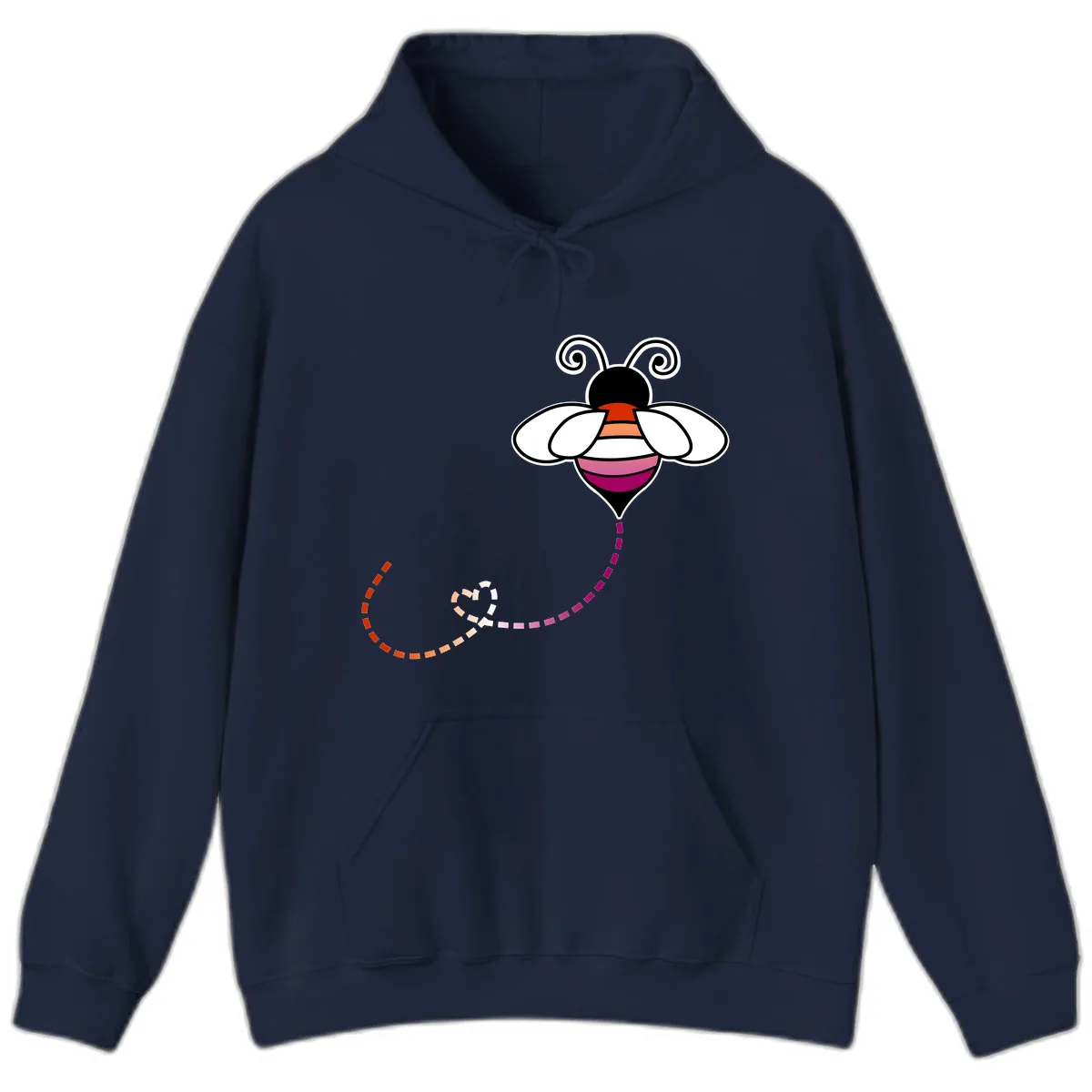 Rainbow Pride Bee With Flight Path Hoodie in Navy