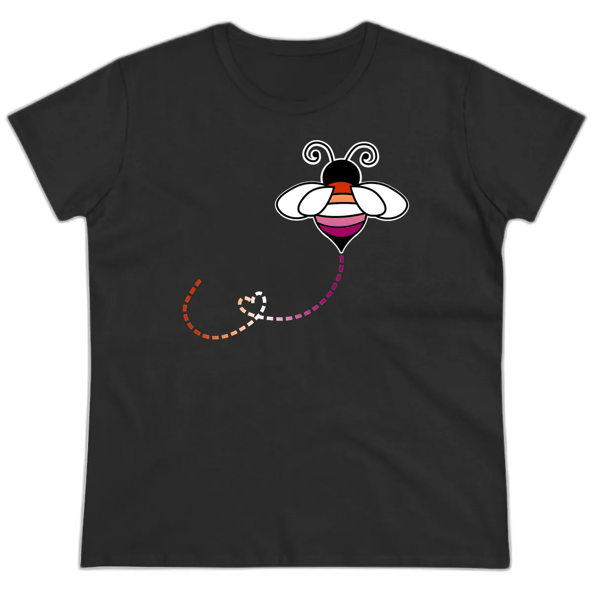 Rainbow Pride Bee With Flight Path Ladies Tee in Black