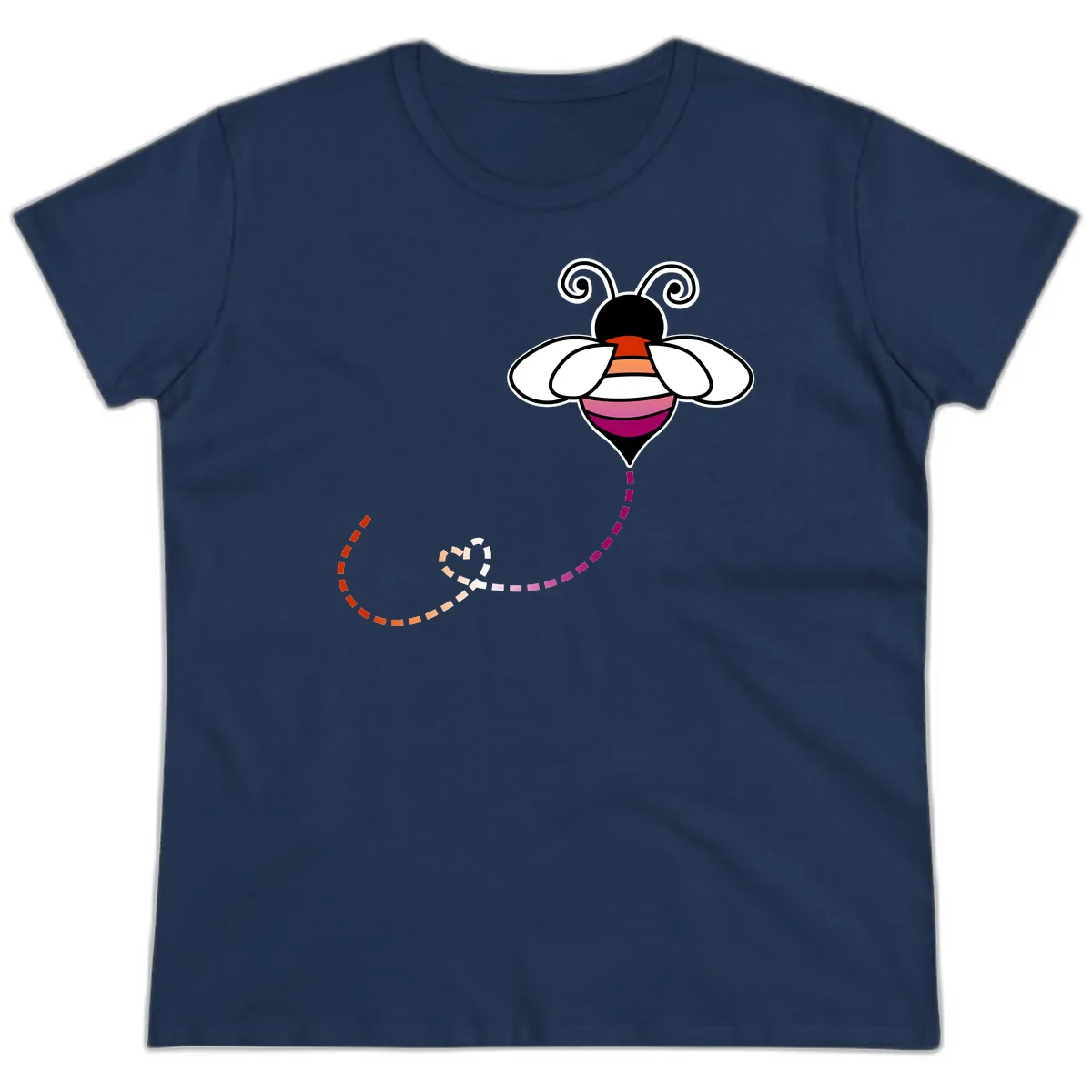 Rainbow Pride Bee With Flight Path Ladies Tee in Navy
