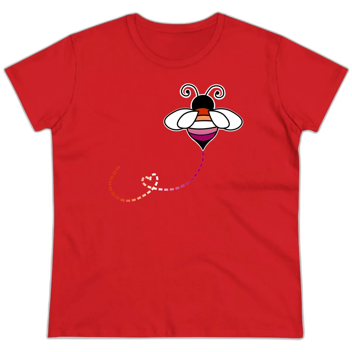 Rainbow Pride Bee With Flight Path Ladies Tee in Red