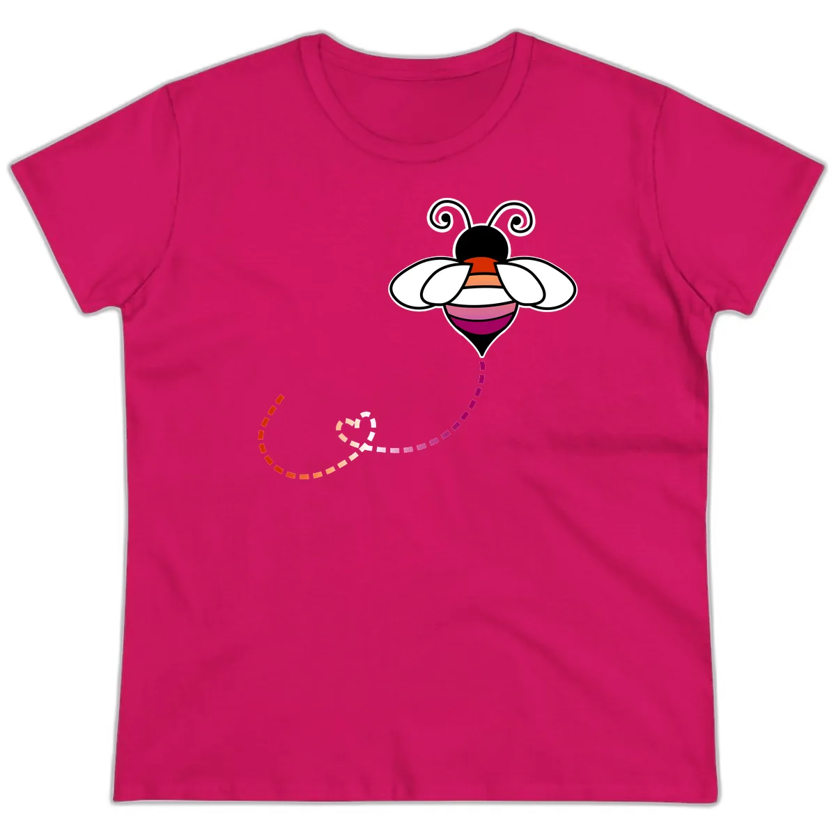 Rainbow Pride Bee With Flight Path Ladies Tee in Heliconia