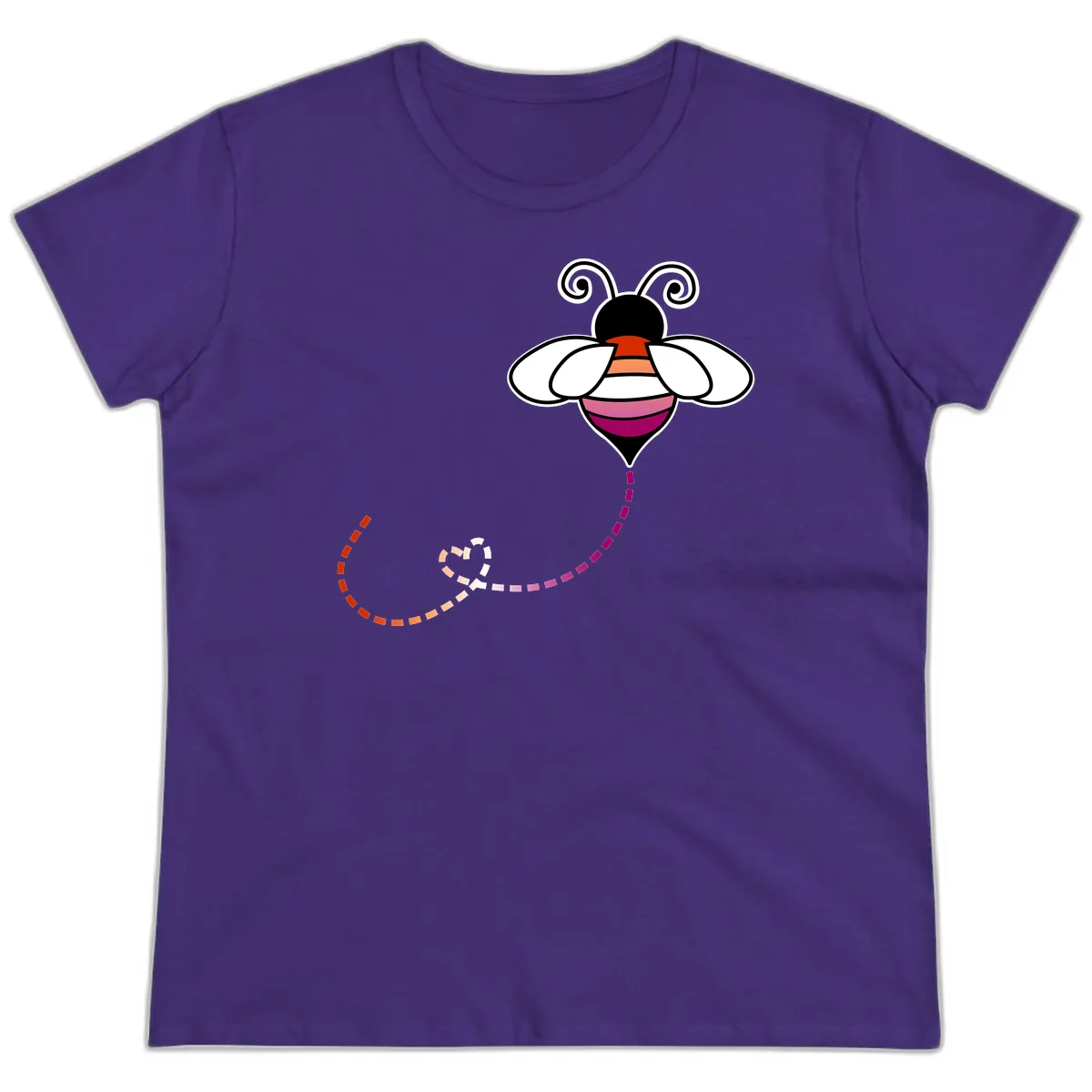 Rainbow Pride Bee With Flight Path Ladies Tee in Purple