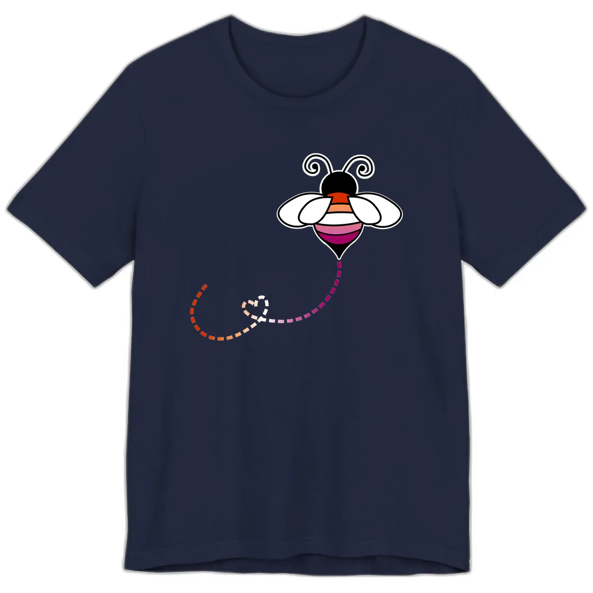 Rainbow Pride Bee With Flight Path Premium T-Shirt in Navy