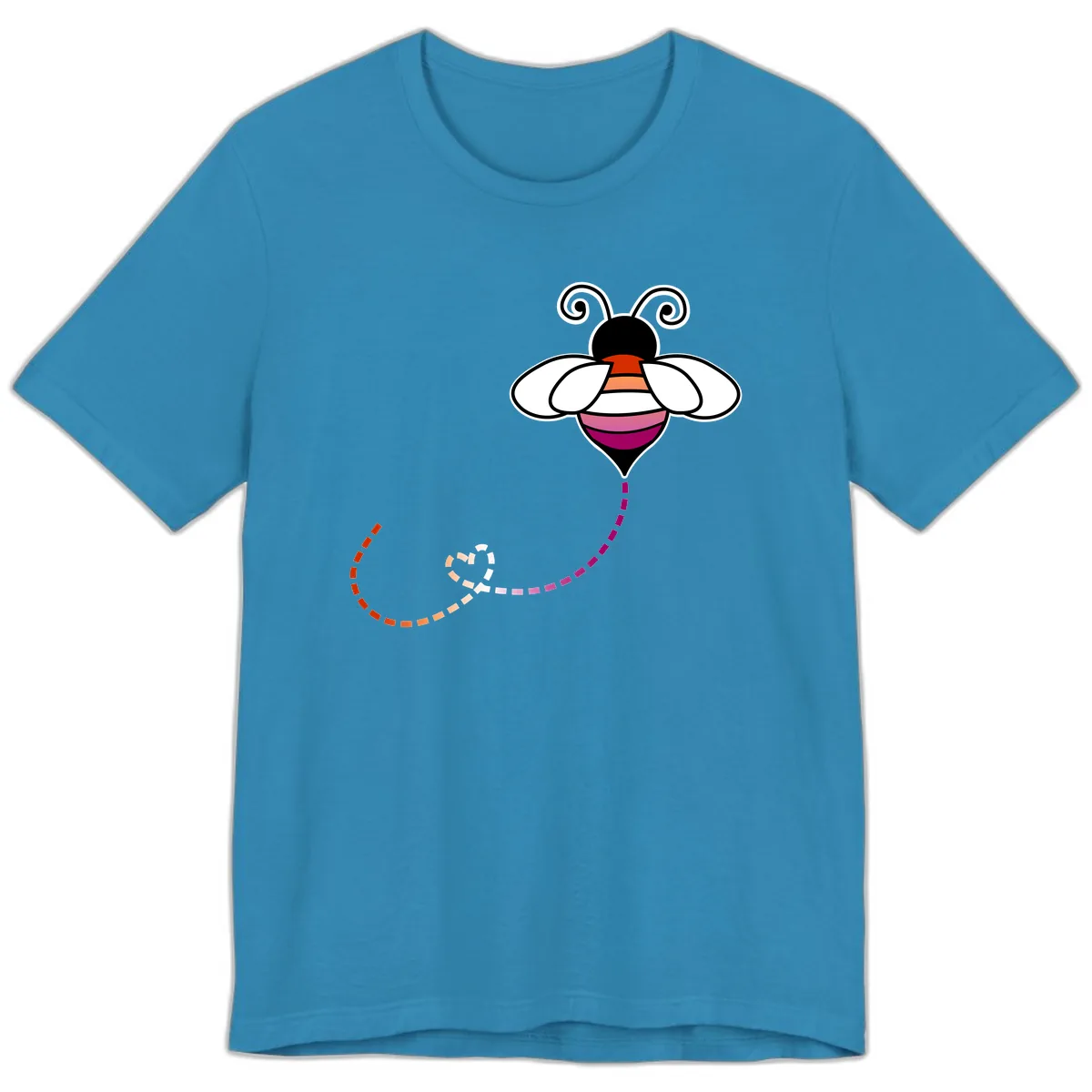 Rainbow Pride Bee With Flight Path Premium T-Shirt in Aqua